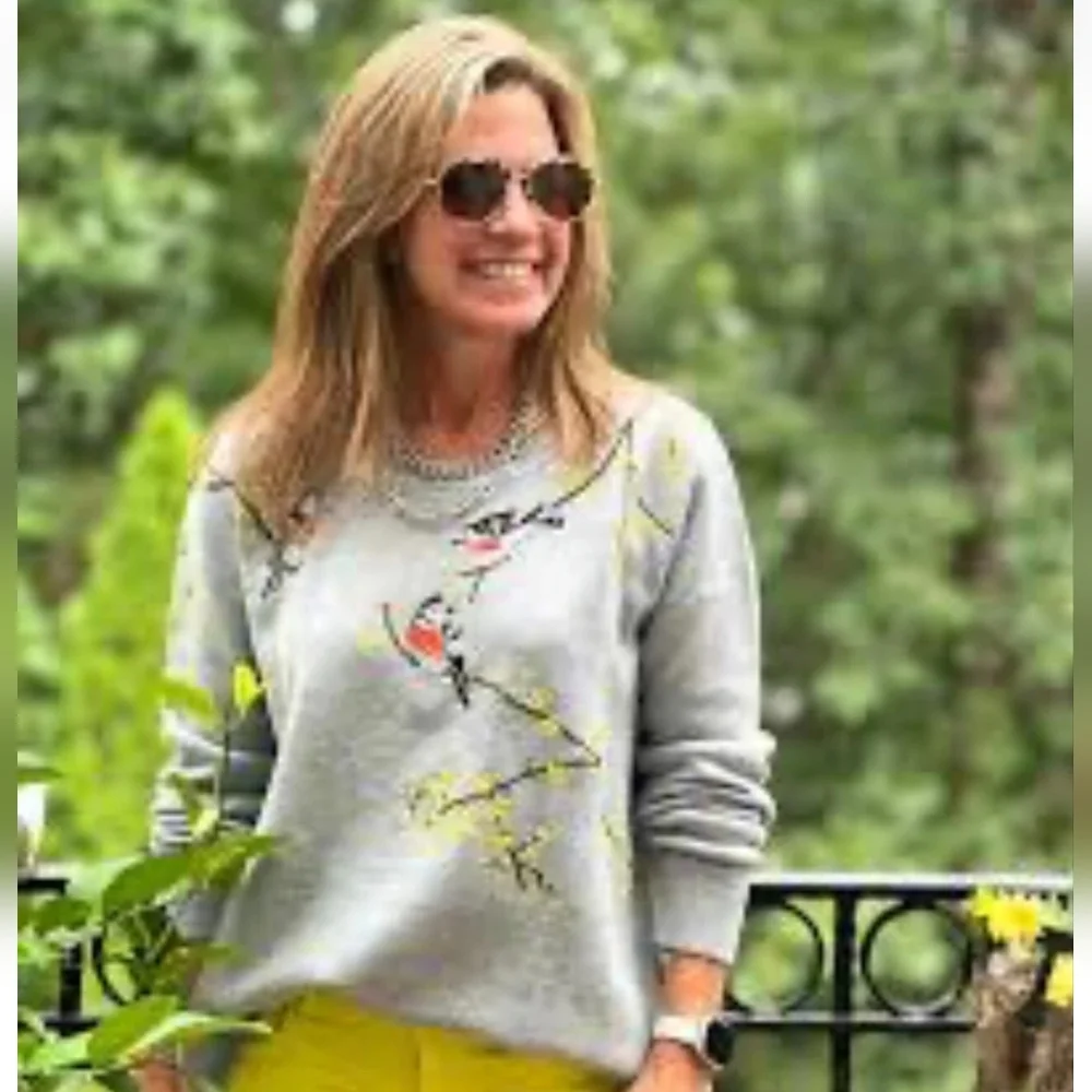 CAbi Gray Sweater with Bird Embroidery - Picture 4 of 11